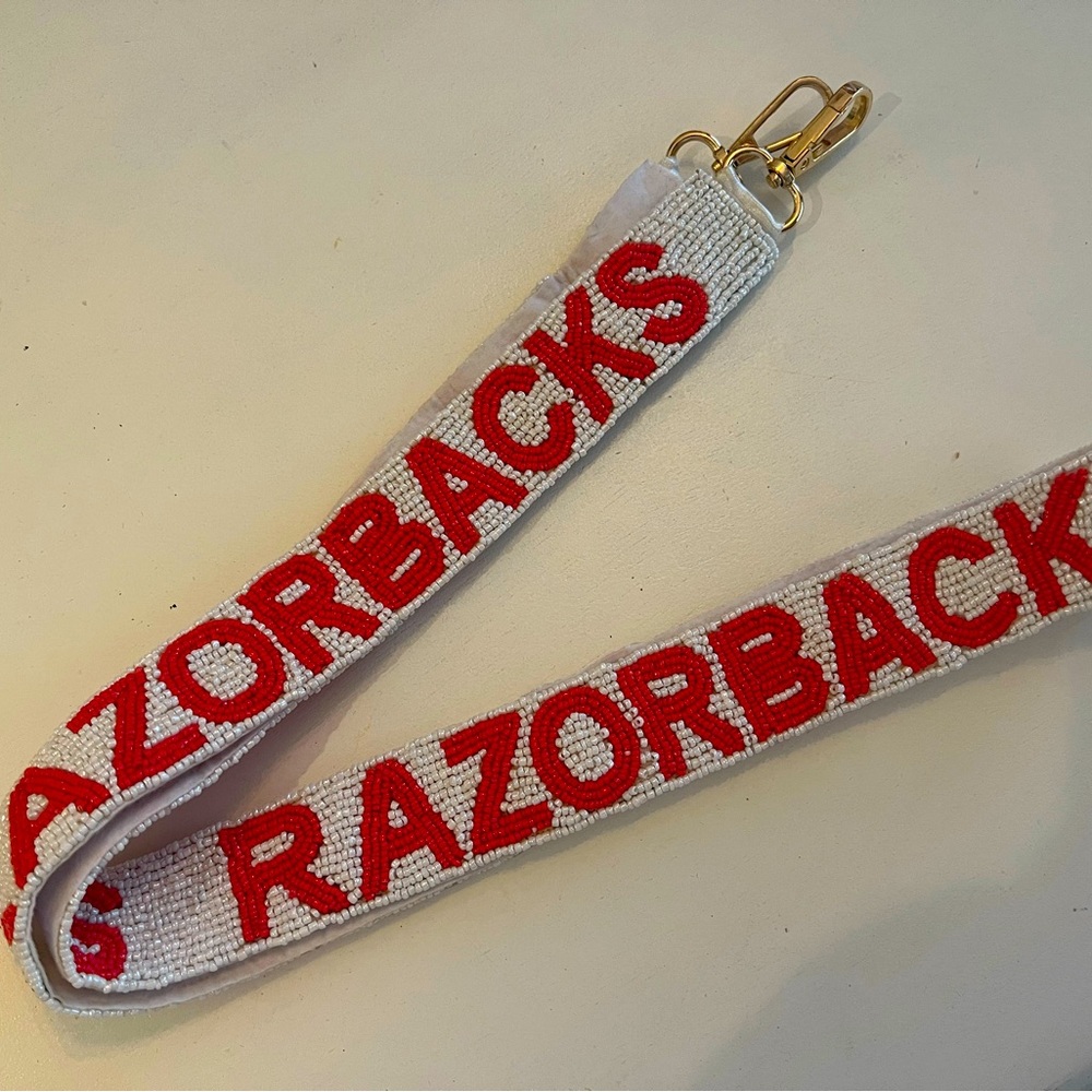 COPY - Beaded University Purse Strap Razorbacks Red White NEW Last One♥️🖤🤍